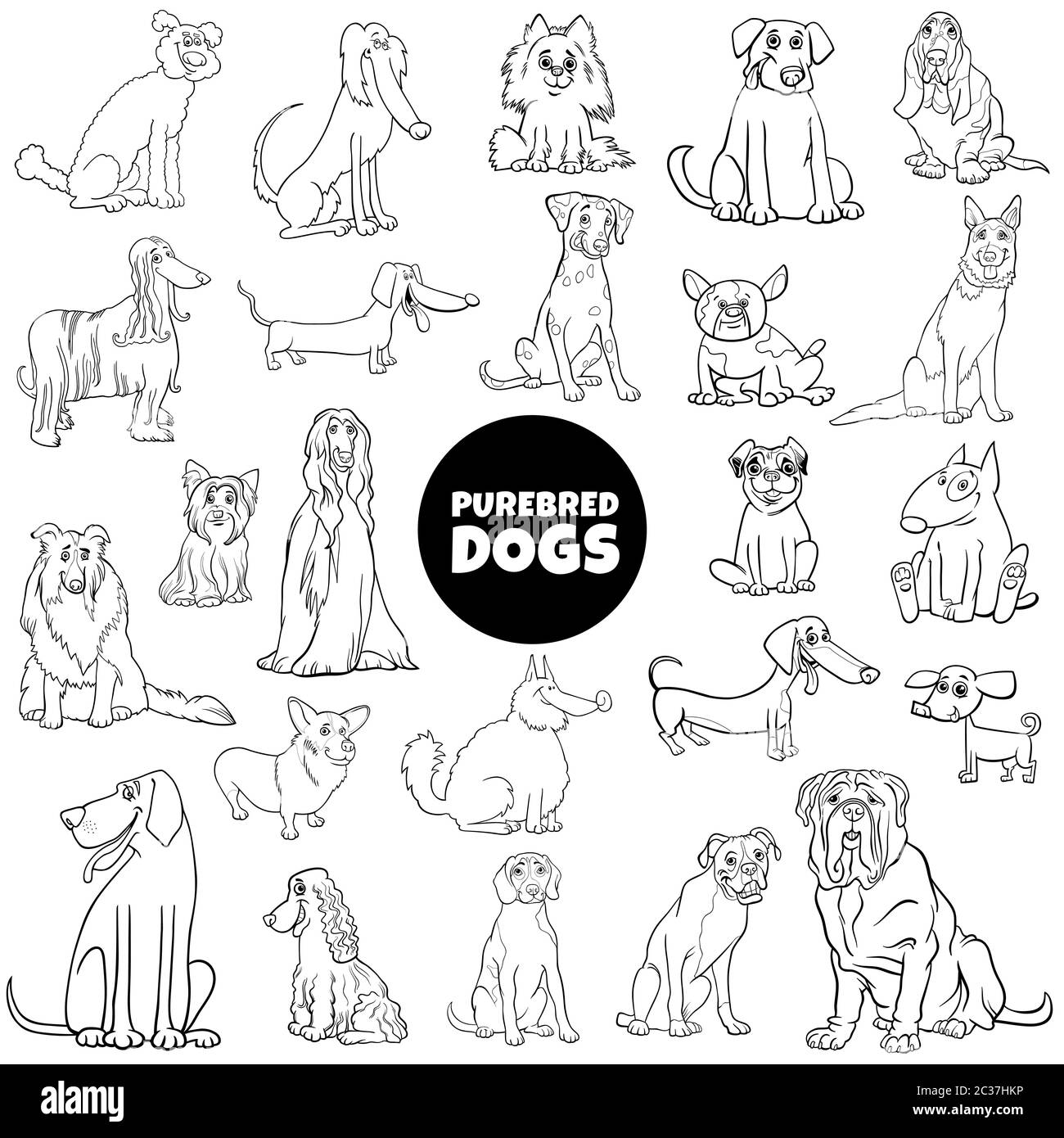 cartoon cani purebred grande set pagina di libro a colori Foto Stock