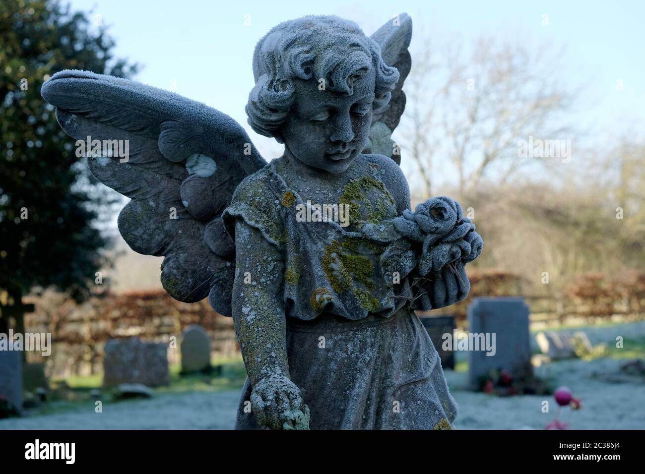 Figura di un angelo nel cimitero, Chiesa di San Martino, Barcheston, Shipston-on-Stour Foto Stock