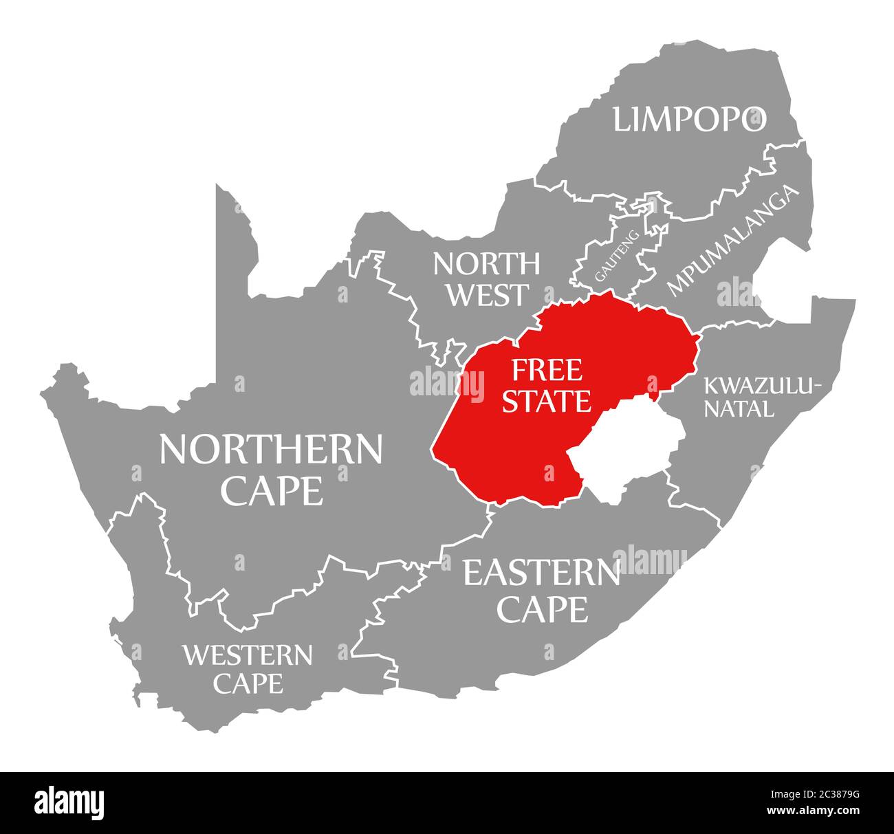 Libero Stato evidenziato in rosso nella cartina del Sud Africa Foto Stock