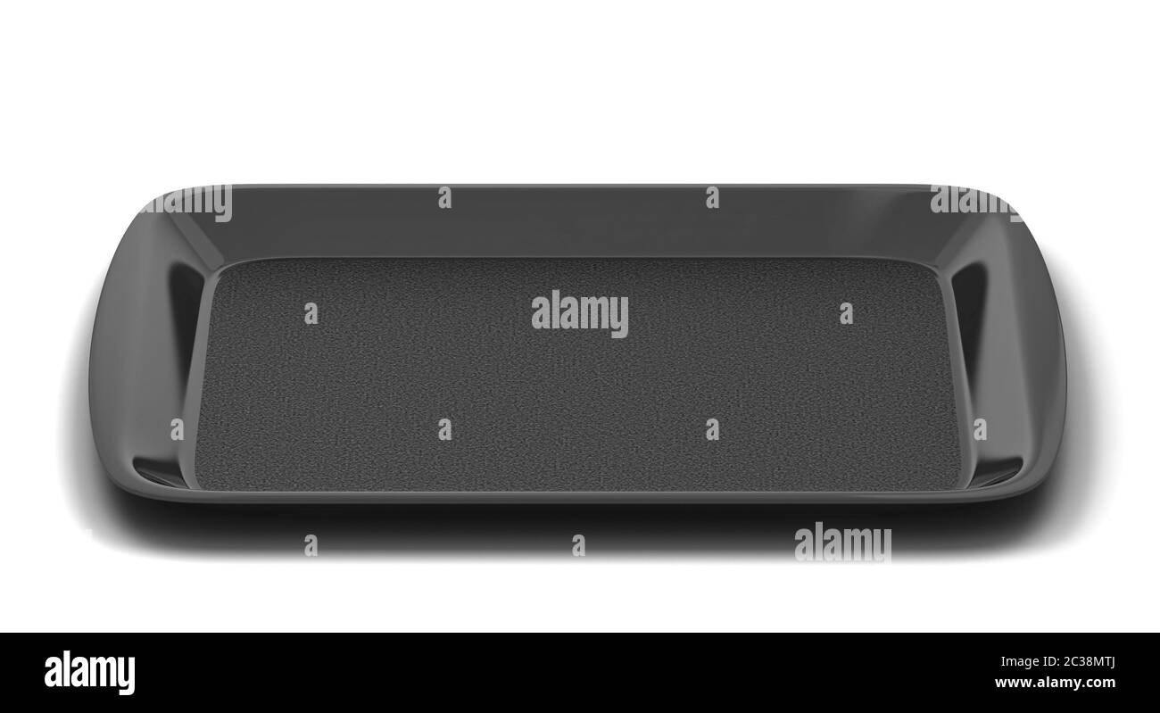 Vassoio in plastica vuoto per alimenti. illustrazione 3d isolata su sfondo bianco Foto Stock