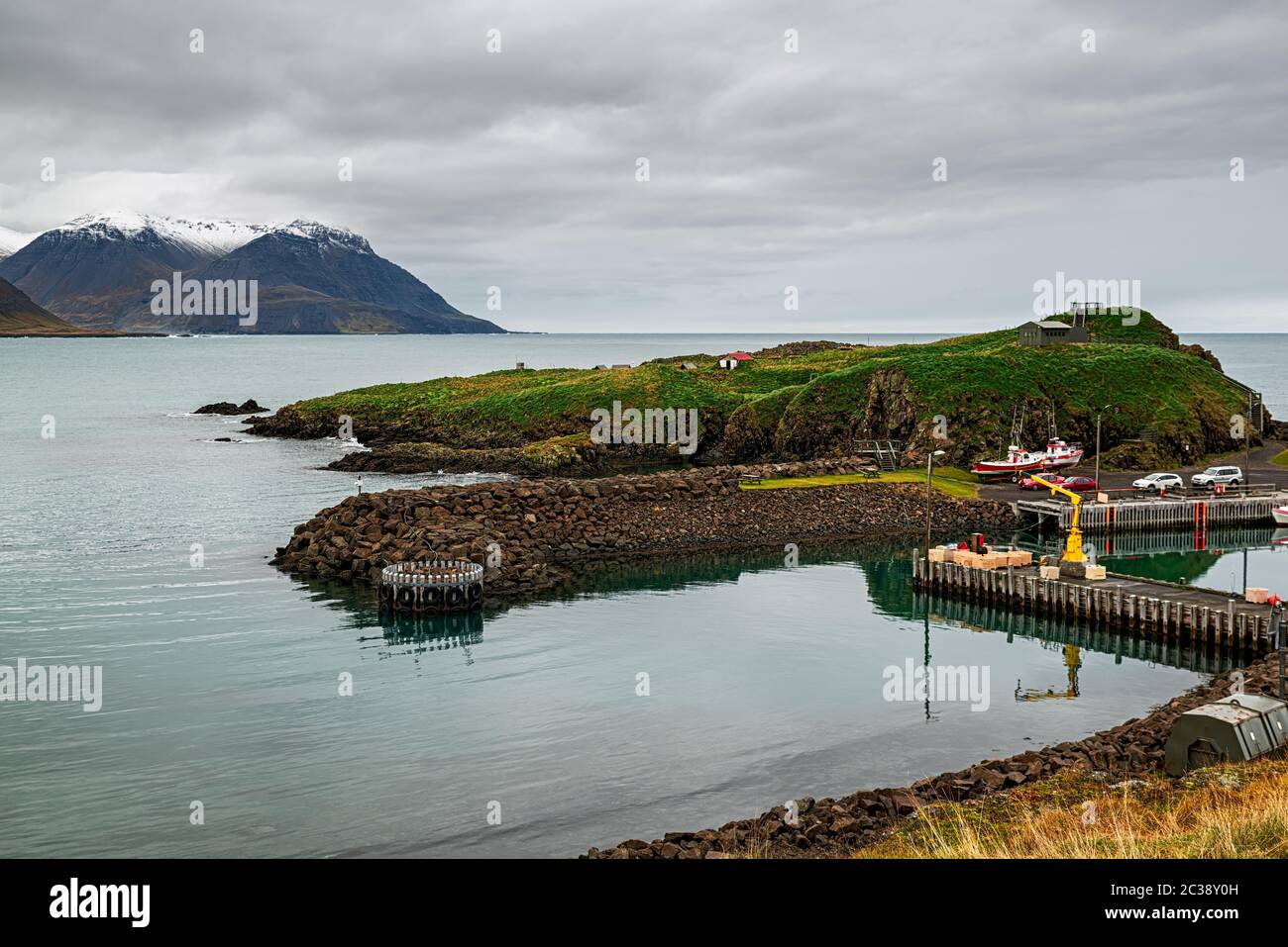 Piccolo porto di Borgarfjordur Eystri, Islanda Foto Stock
