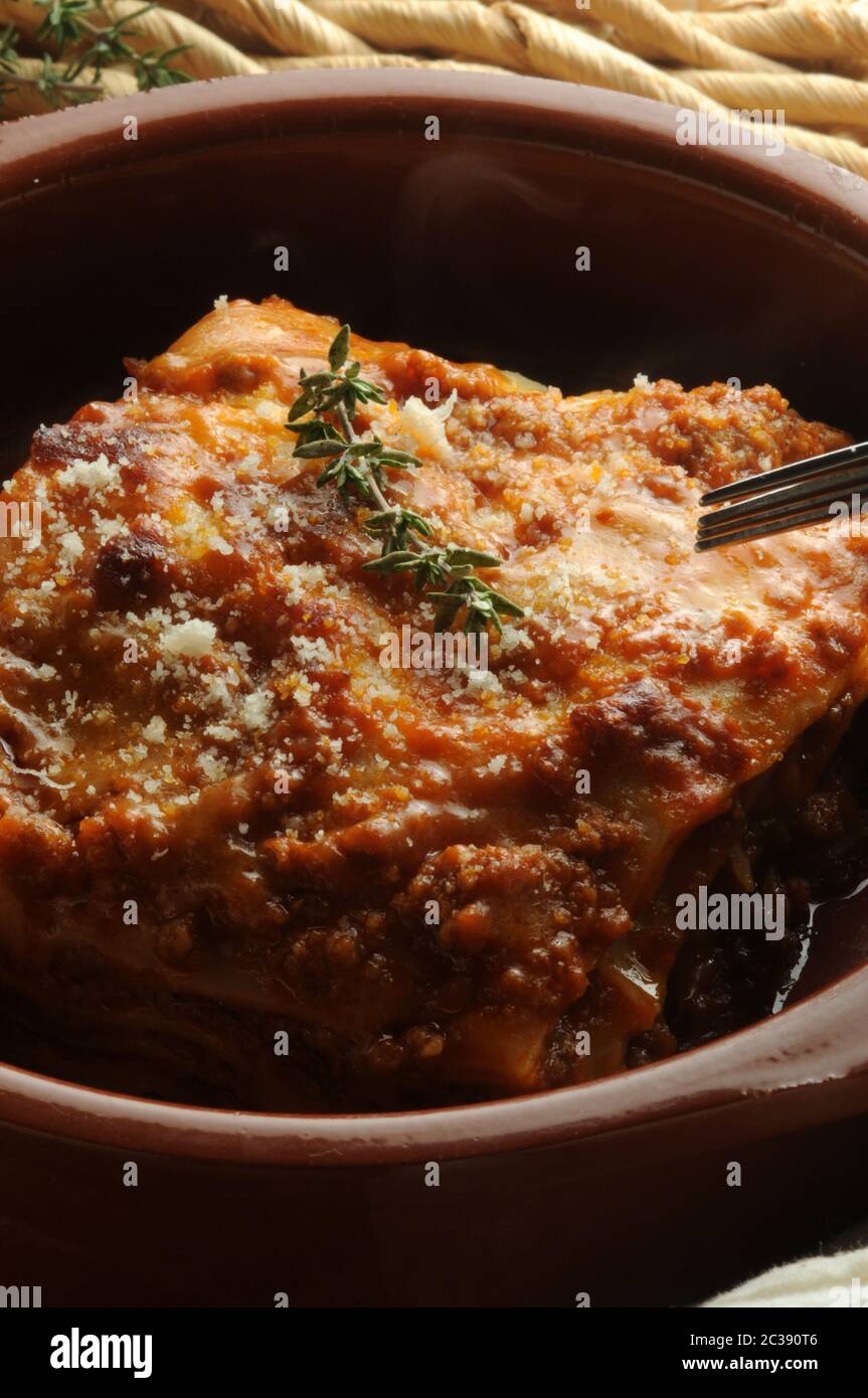 Lasagna calda con salsa di carne Foto Stock