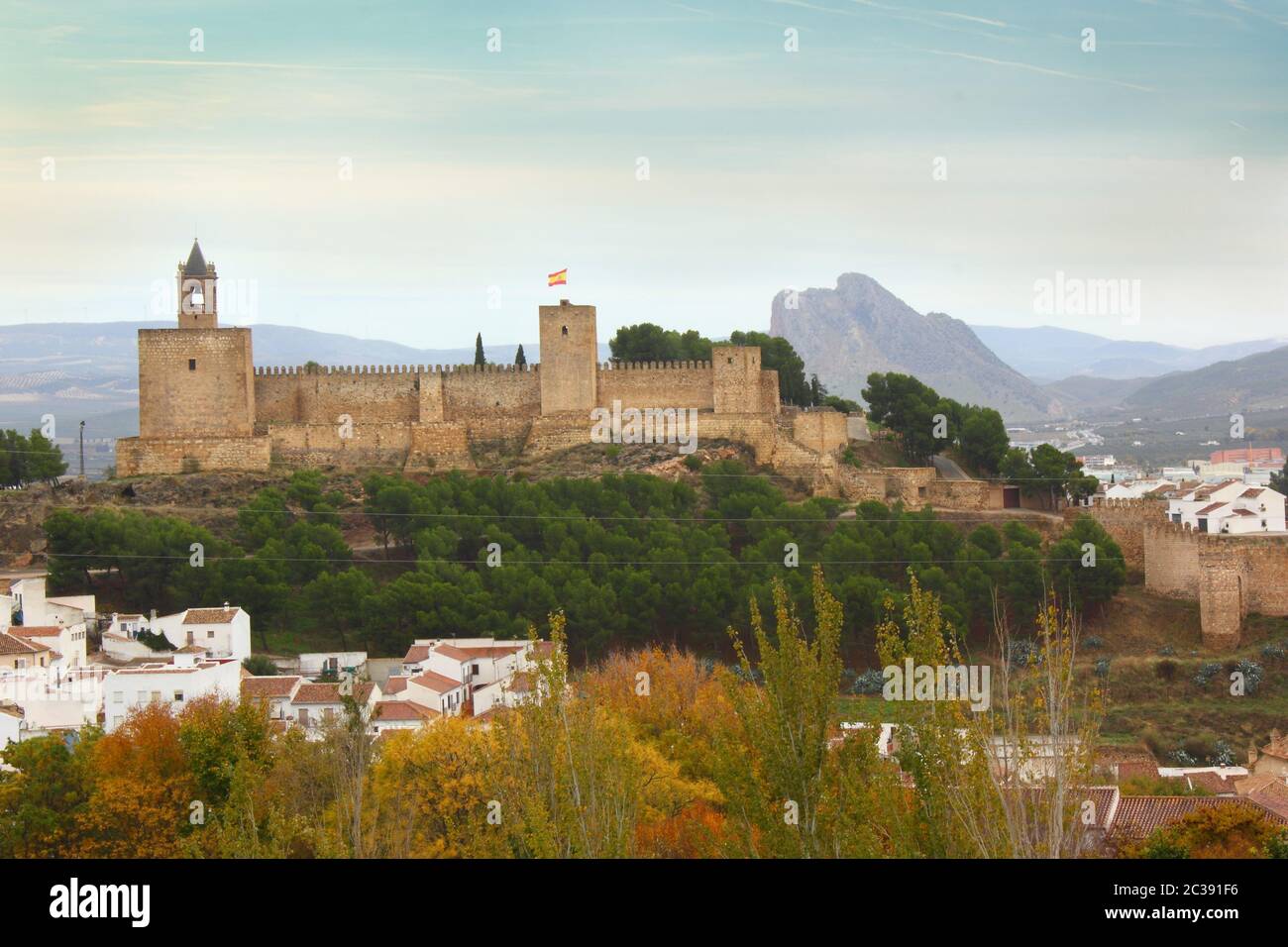 Vista esterna alla fortezza a Antequera, Spagna Foto Stock