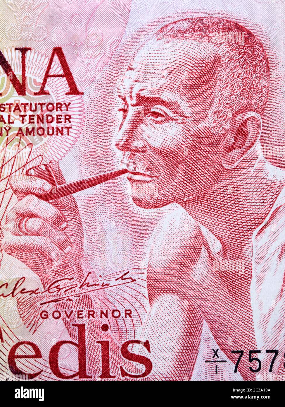 Vecchio uomo con tubo un ritratto dal denaro Foto Stock
