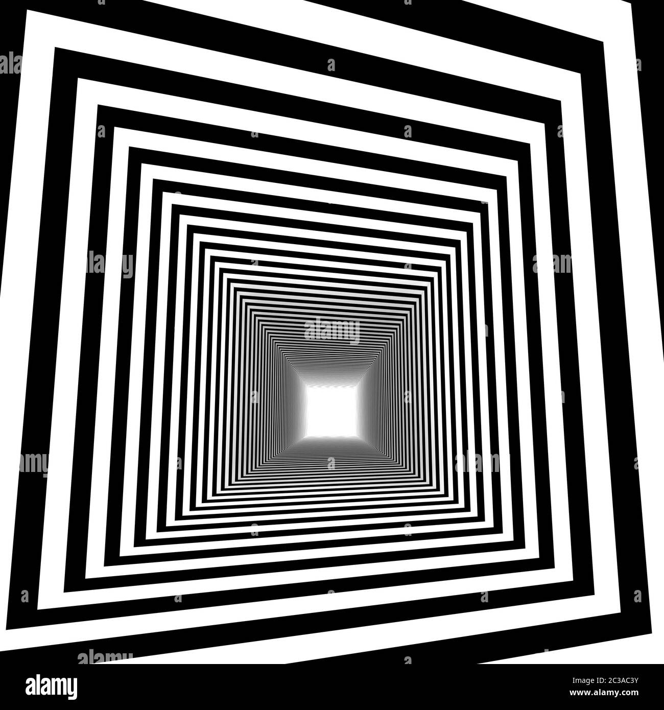 Immagine 3D di un abstract tunnel diagonale con le strisce bianche e nere, illusione ottica. Foto Stock
