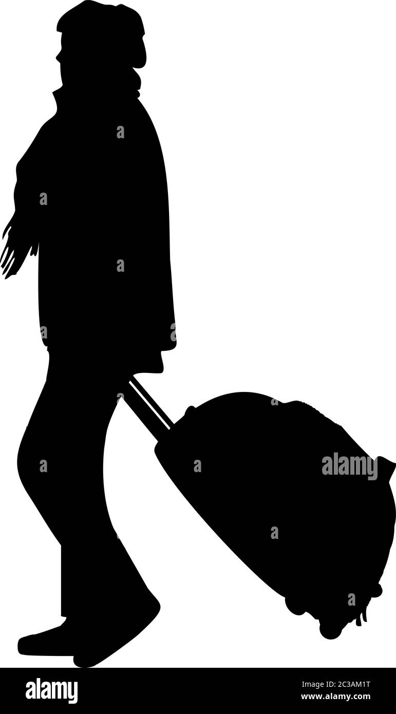 Silhouette donna con valigia su sfondo bianco, illustrazione vettoriale Illustrazione Vettoriale