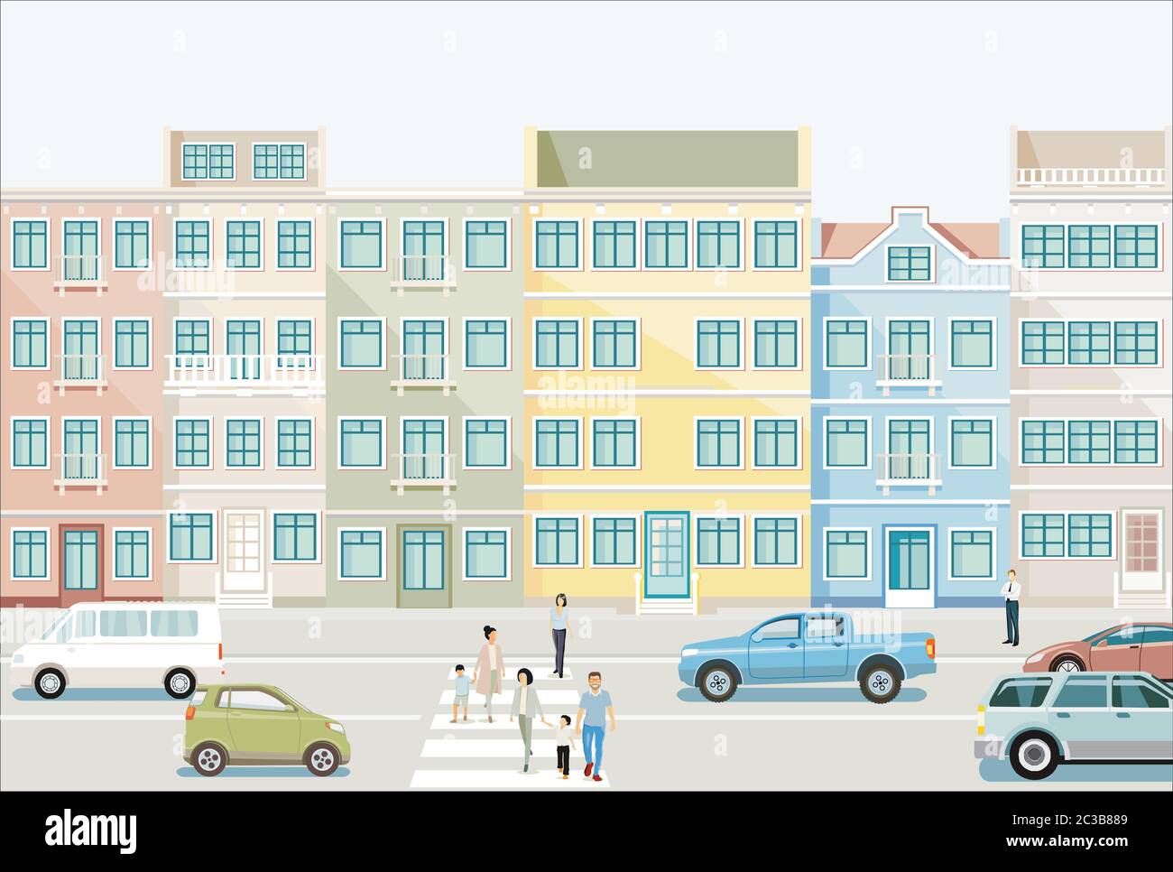 Il traffico su strada con pedoni e automobili su strada urbana Foto Stock