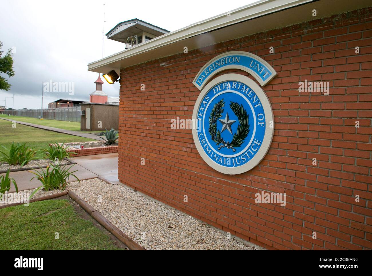 Rosharon Texas USA, 25 2014 agosto: Esterno e segnaletica della Darrington Unit, una prigione di stato di massima sicurezza interamente maschile che fa parte del Texas Department of Criminal Justice. ©Marjorie Kamys Cotera/Daemmrich Photography Foto Stock