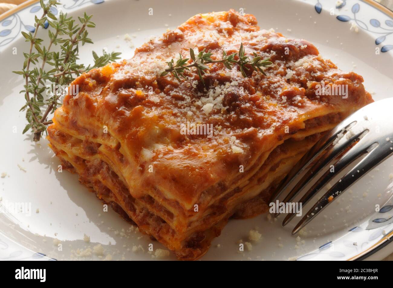 Lasagna calda con salsa di carne Foto Stock