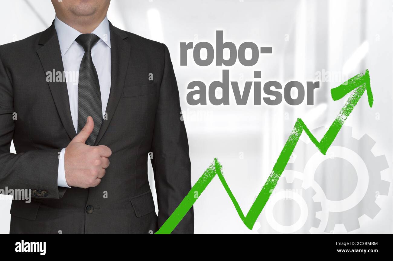 Robo Advisor concetto e imprenditore con pollice in alto. Foto Stock