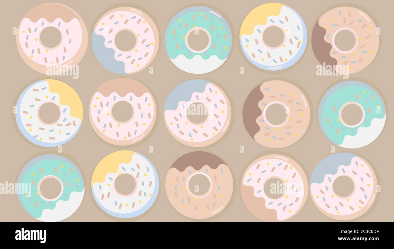Ciambelle colorate con trefoli di zucchero su sfondo beige. Vettore Illustrazione Vettoriale