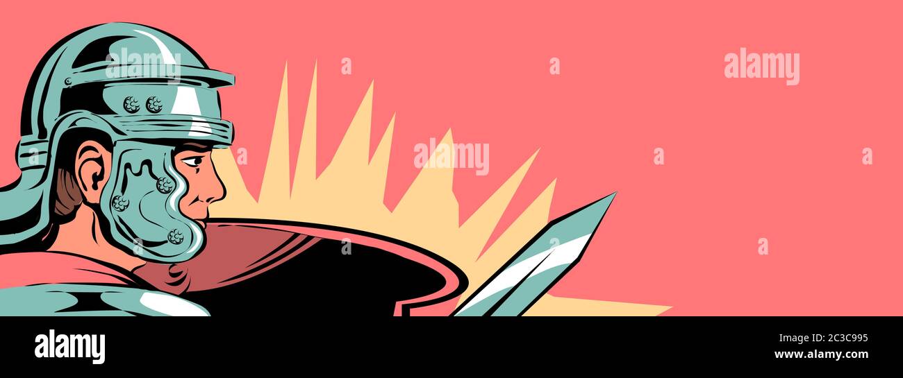 Legionario romano con spada e scudo. Illustrazione Vettoriale