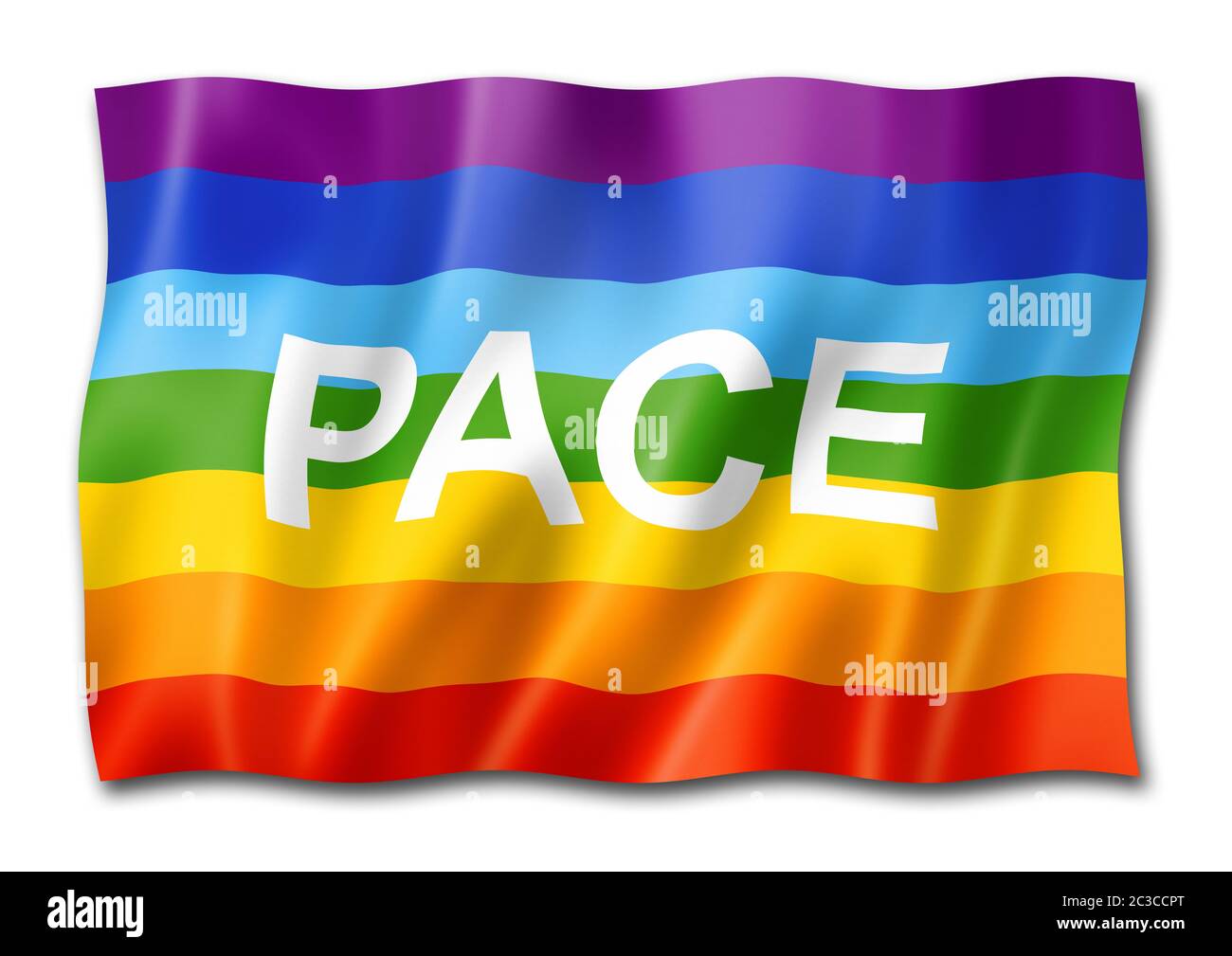 Rainbow la pace - una pace bandiera, tridimensionale, rendering isolato su bianco Foto Stock