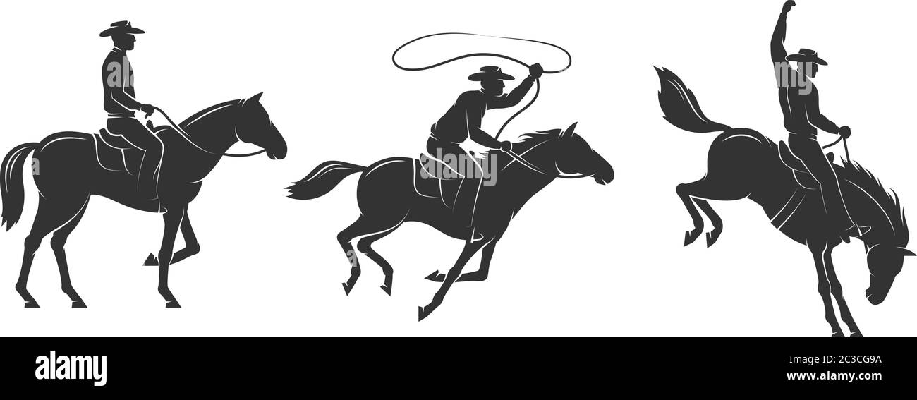 Cowboy cavalca un cavallo e lancia un lazo Illustrazione Vettoriale