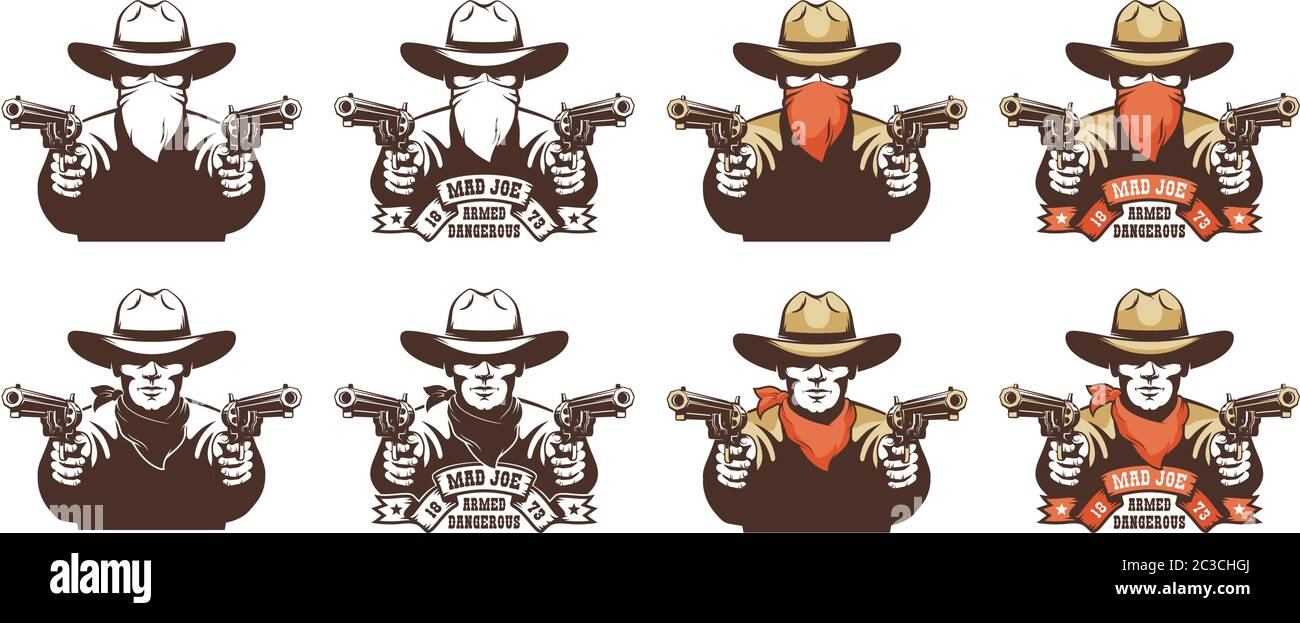 Cowboy bandito dal selvaggio West con le armi nel suo mani