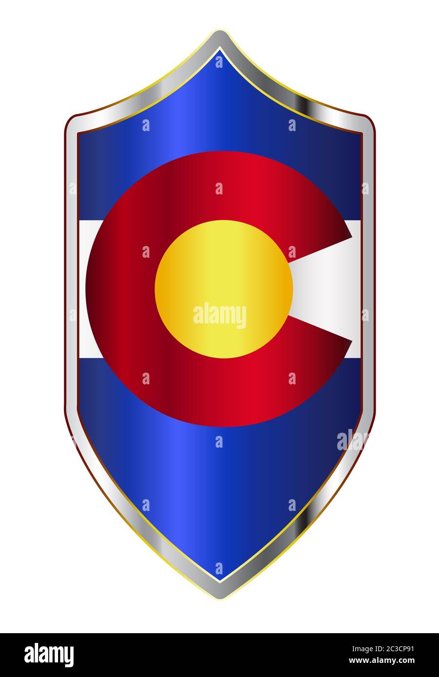 Un tipico crusader tipo protezione con il flag di stato del Colorado tutte isolate su uno sfondo bianco Foto Stock