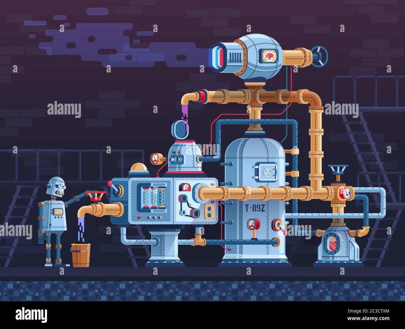 Steampunk fantastica macchina industriale complessa Illustrazione Vettoriale