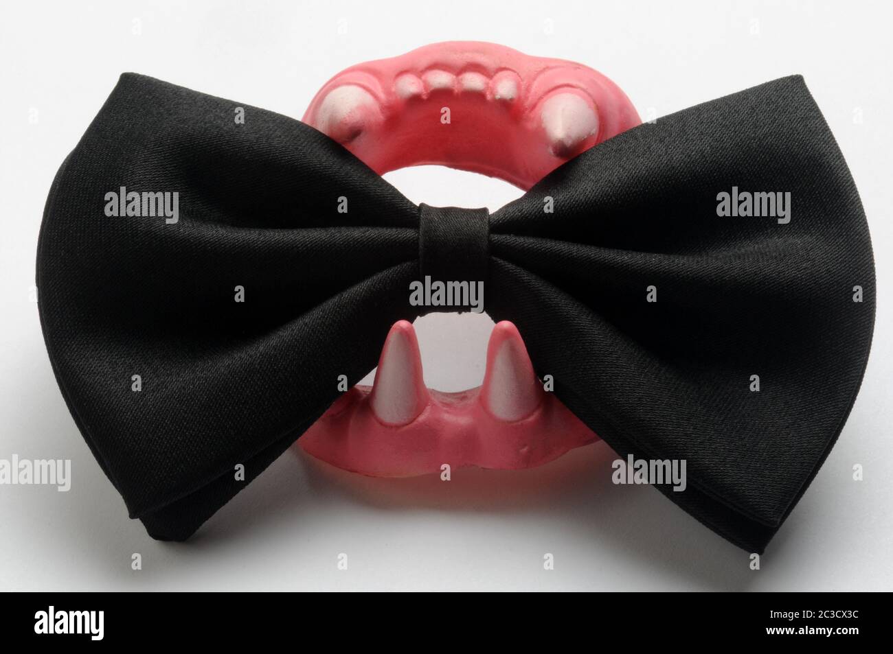 Cravatta nera con la dentiera di Dracula. Foto Stock
