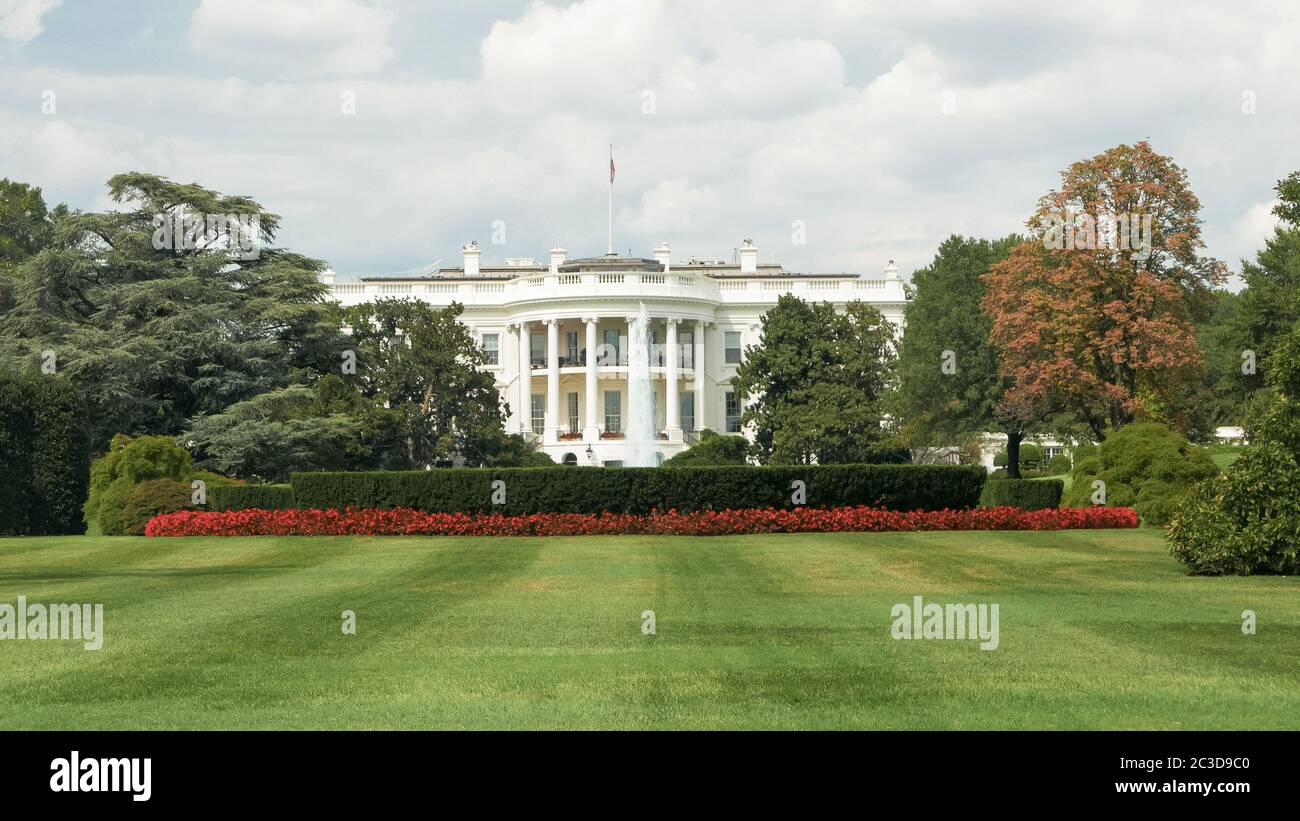 vista della casa bianca a washington dal prato sud Foto Stock