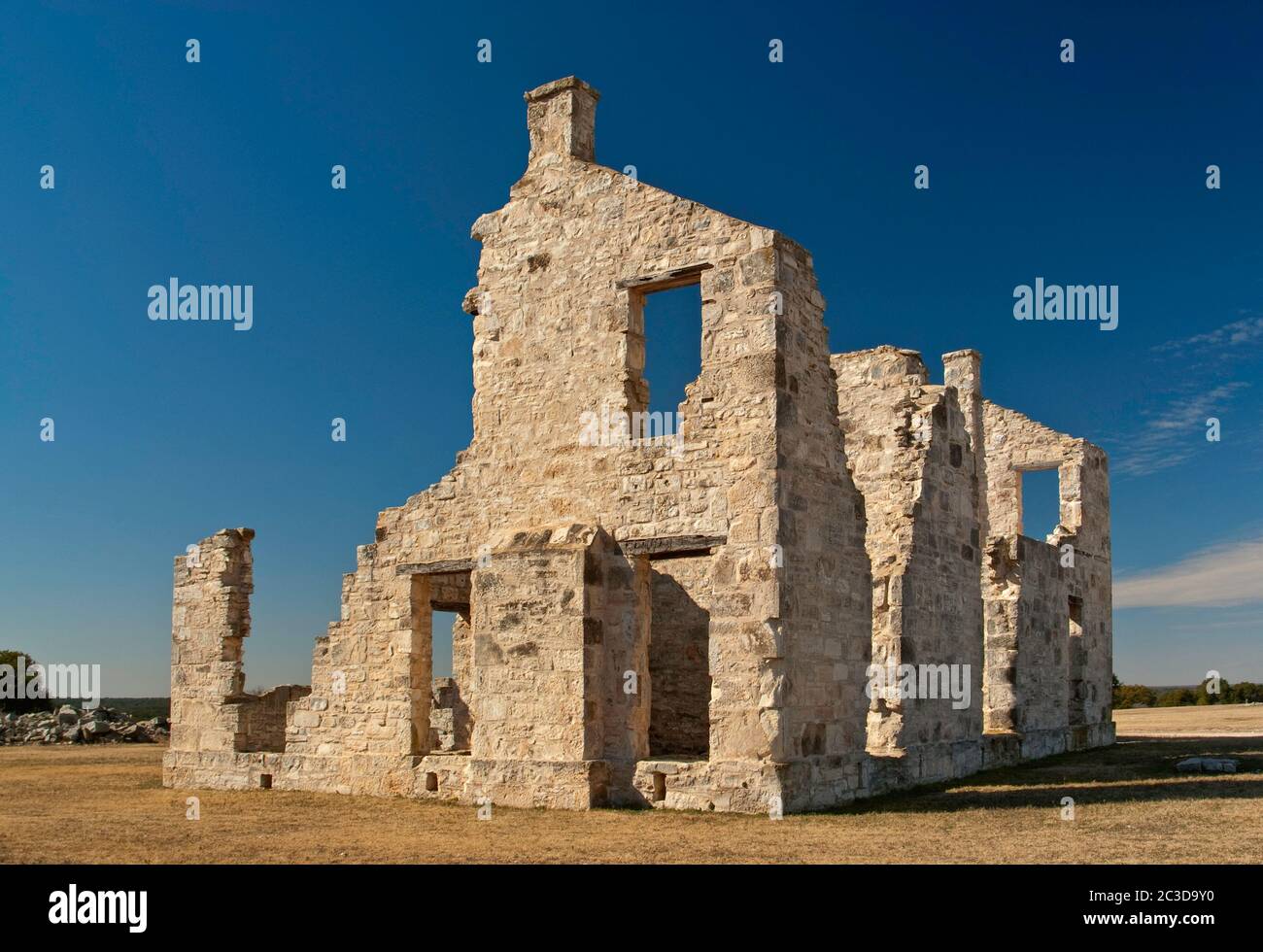 Quartier generale del sito storico statale di Fort McKavett, Edwards Plateau, Texas, USA Foto Stock