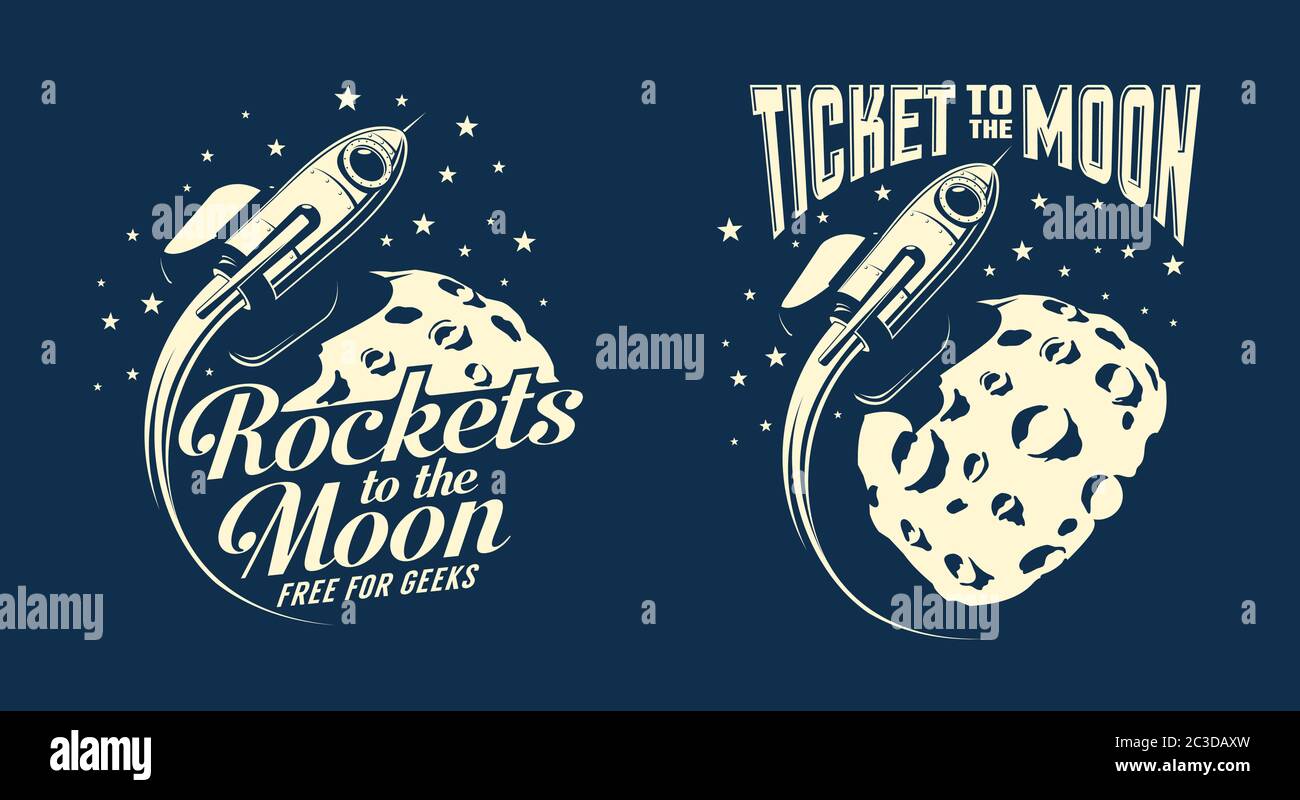 Poster Moon con un razzo volante Illustrazione Vettoriale