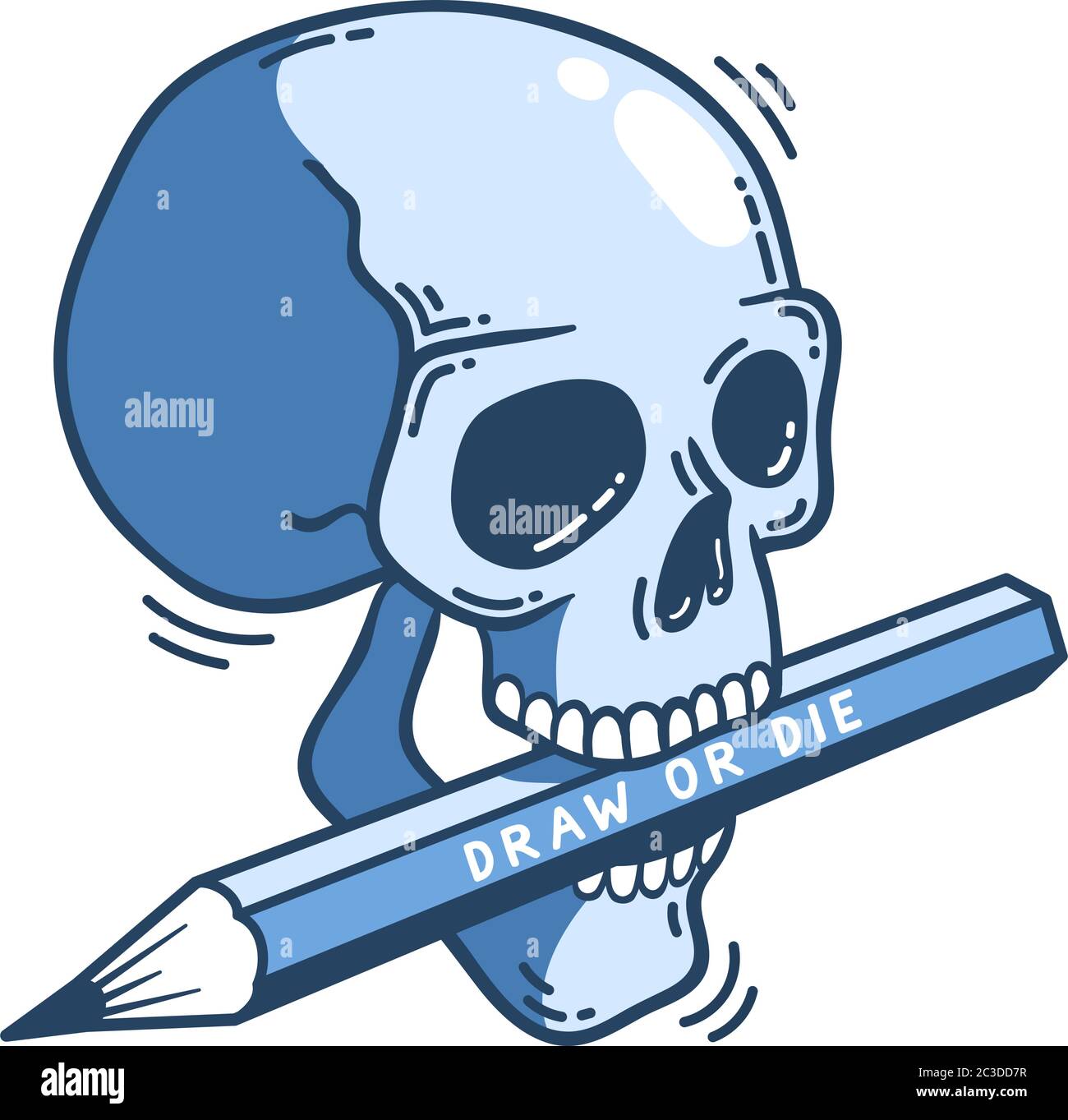 Cranio con una matita nei denti Illustrazione Vettoriale