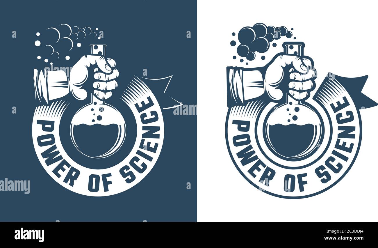 Logo scientifico - mano che tiene un matraccio Illustrazione Vettoriale
