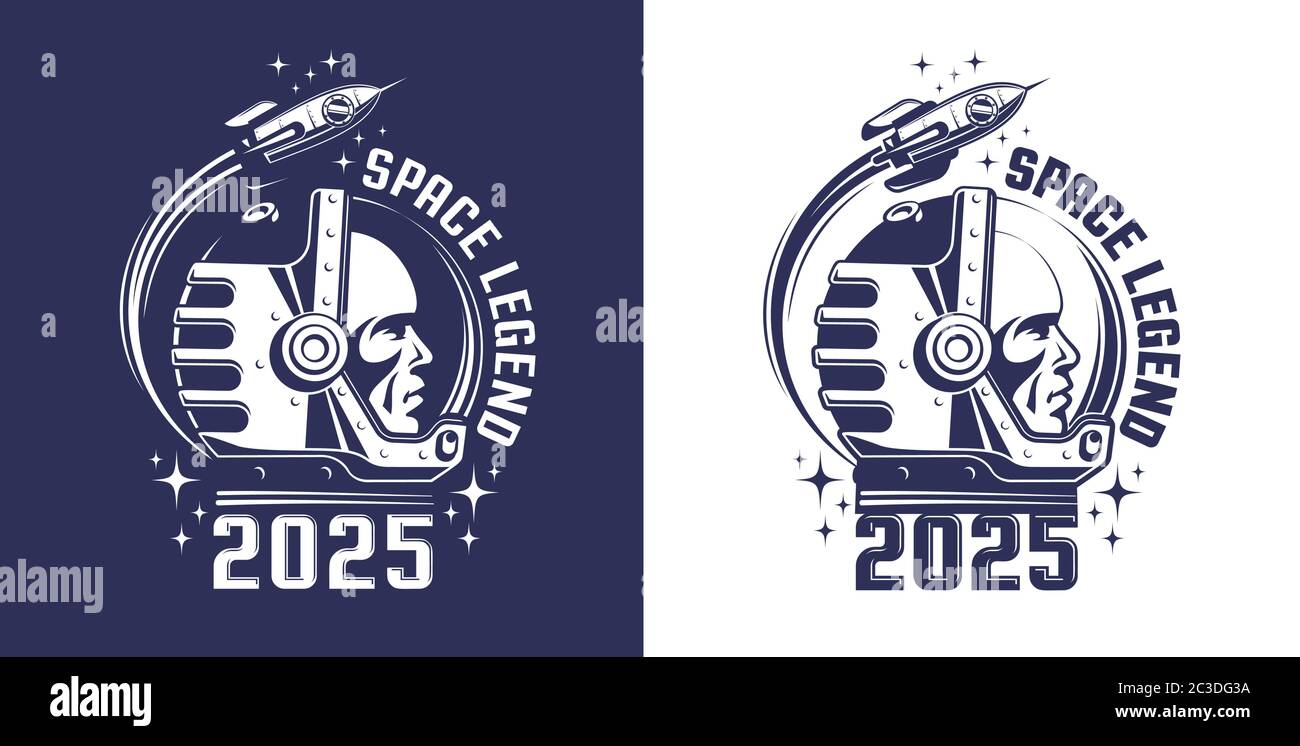 Astronauta in logo casco in stile retrò Illustrazione Vettoriale