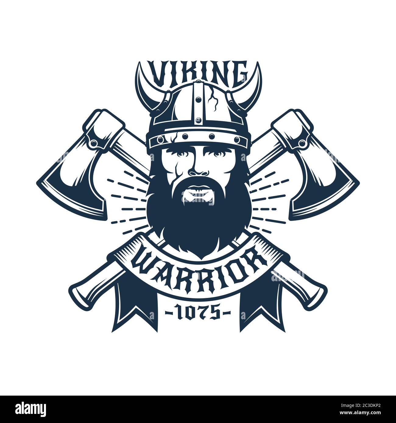 Modello con logo retrò Viking Warrior Illustrazione Vettoriale