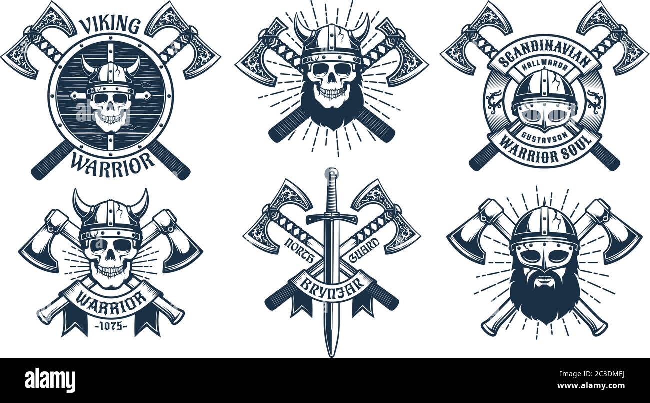 Set mascotte Viking Warrior Illustrazione Vettoriale