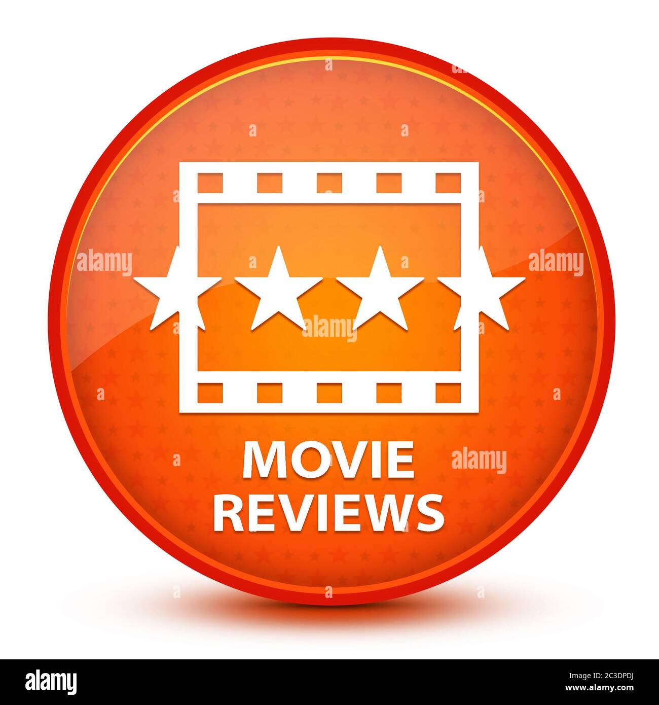 Icona di recensioni dei filmati isolata su una stella lucida arancione pulsante rotondo illustrazione astratta Foto Stock
