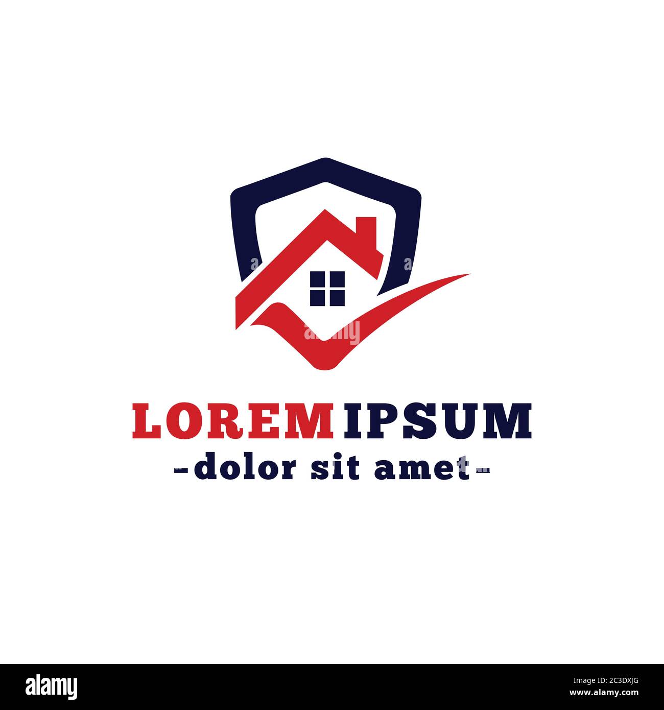 Modello di disegno immobiliare. Design con logo della casa. Vettore e illustrazione. Illustrazione Vettoriale