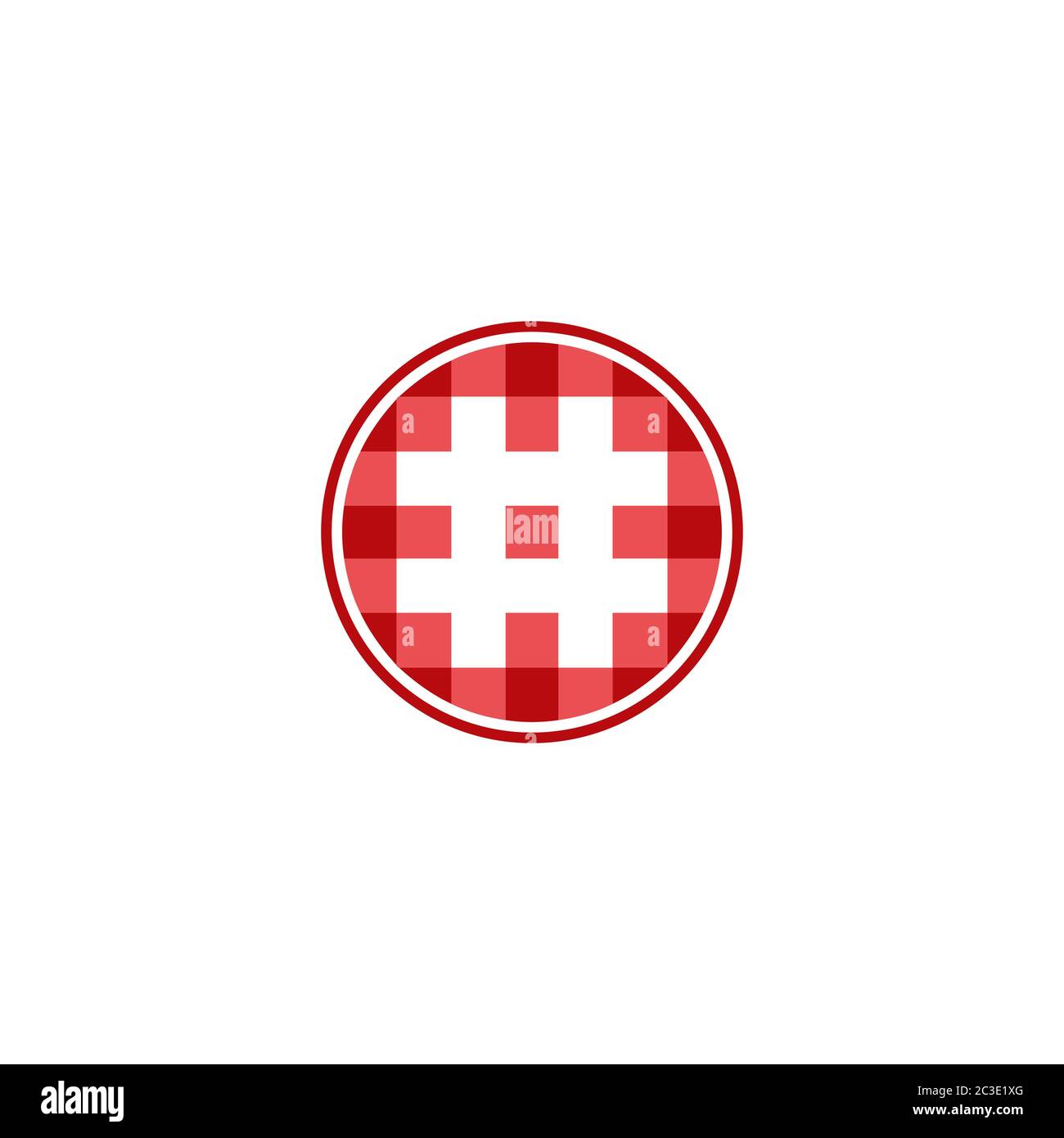 Logo digitale circolare, concetto di design pixel hashtag, isolato su sfondo bianco. Illustrazione Vettoriale