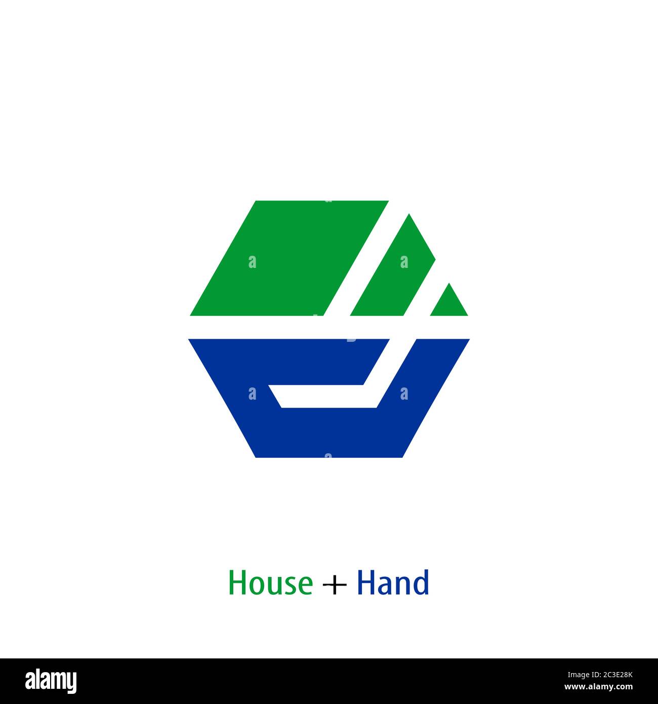 Modello logo per la cura della casa, icona di concetto di design per la mano e la casa, isolata su sfondo bianco. Illustrazione Vettoriale