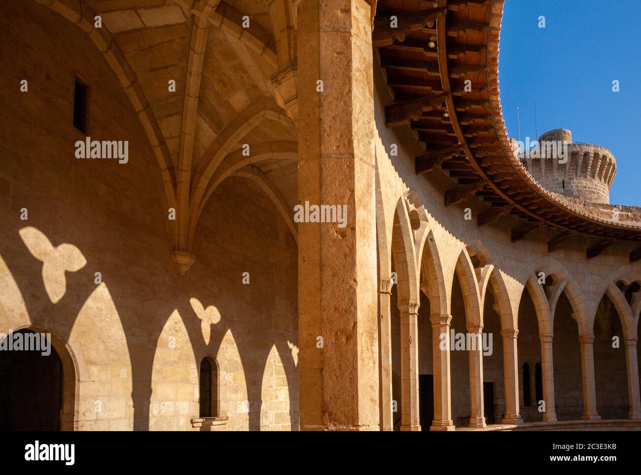 Circonvallazione interna del Castell de Bellver, Palma, Mallorca, Spagna Foto Stock