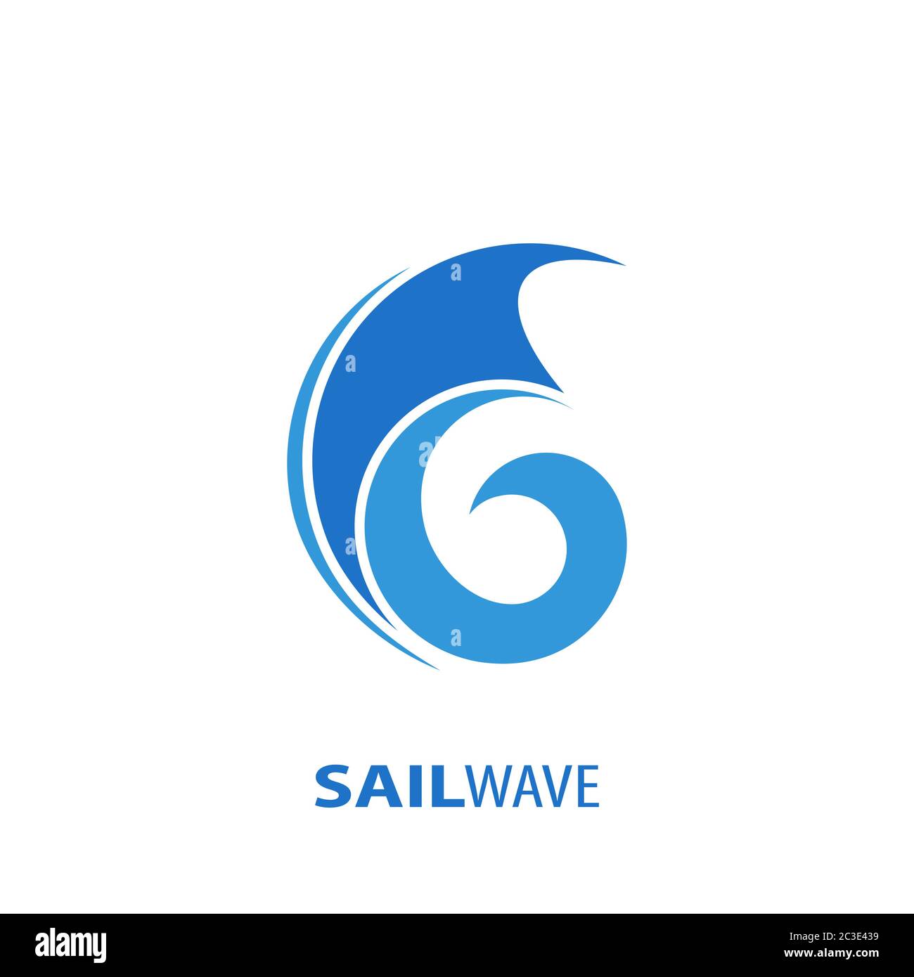 Barca a vela e logo WAVE con concetto iniziale di design G lettera, logo aziendale astratto, isolato su sfondo bianco. Illustrazione Vettoriale