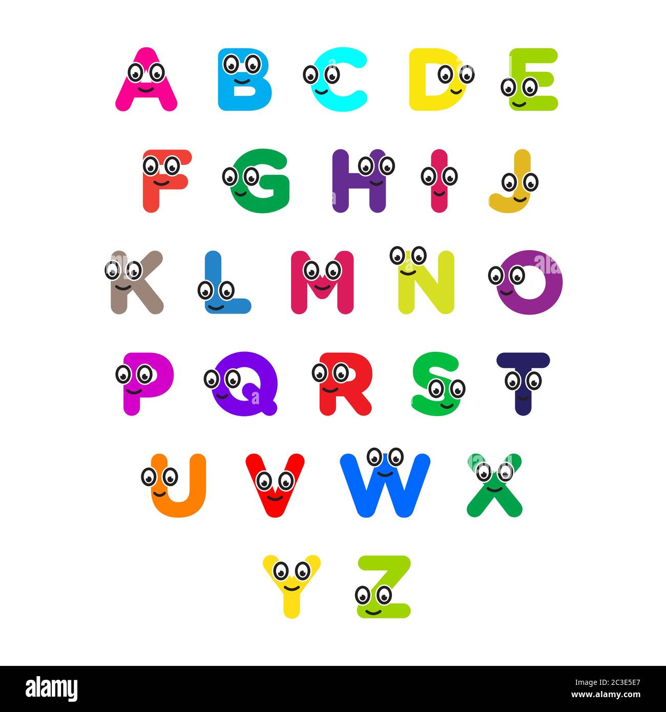 alfabeto per bambini. lettera a-z. educazione divertente immagine vettoriale cartoon colorato. Illustrazione Vettoriale