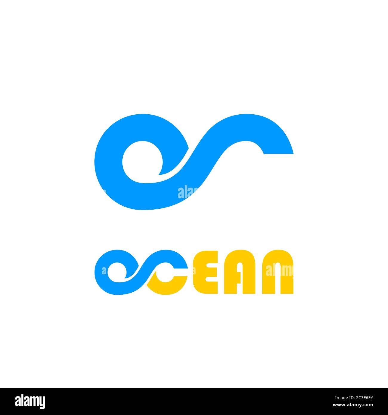 Concetto di design con logo Ocean wave, logotipo OC oceano, isolato su sfondo bianco. Illustrazione Vettoriale