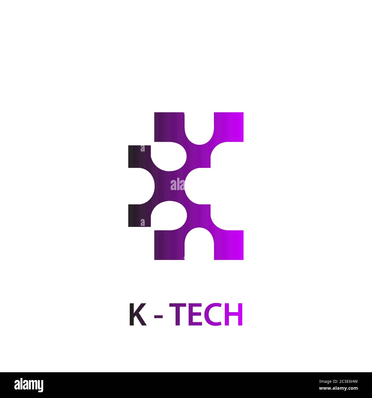 Modello di progettazione del logo della tecnologia digitale Letter K, isolato su sfondo bianco. Illustrazione Vettoriale