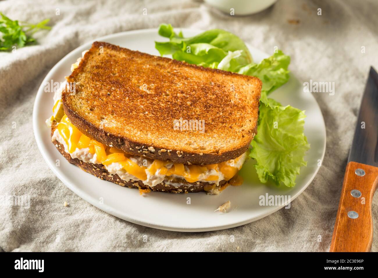 Panino di tonno tostato fatto in casa con formaggio Foto Stock
