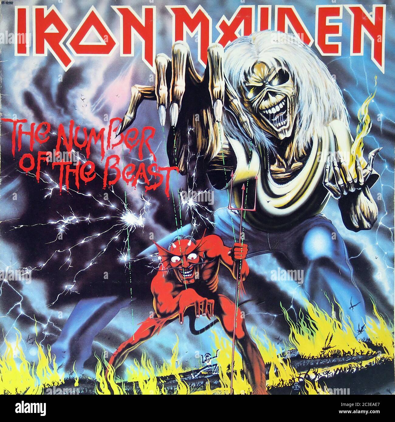 IRON MAIDEN The Number of the Beast - copertina LP in vinile vintage da 12'' Foto Stock