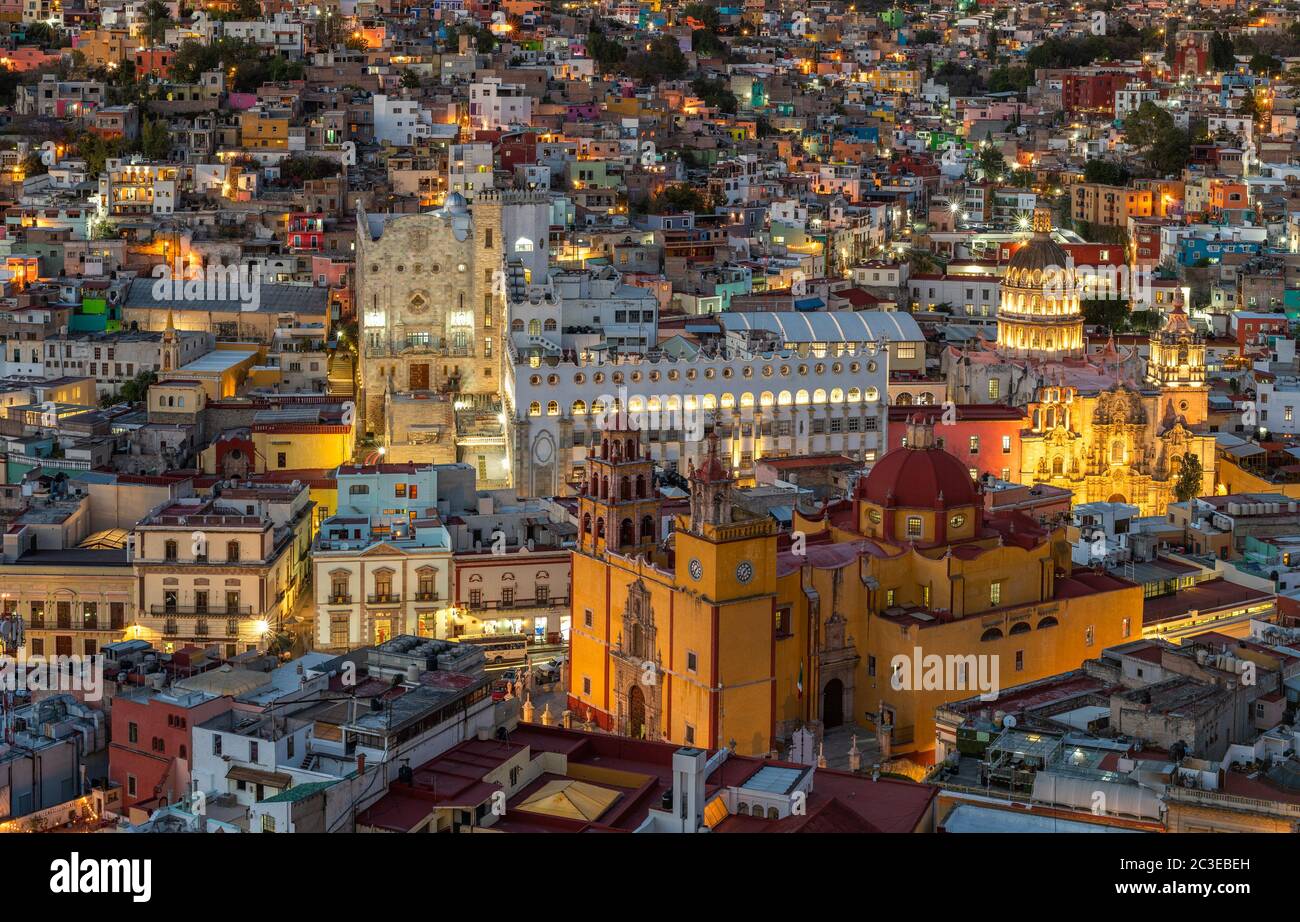 Vista panoramica di Guanajuato, Messico. Patrimonio dell'umanità dell'UNESCO. Foto Stock