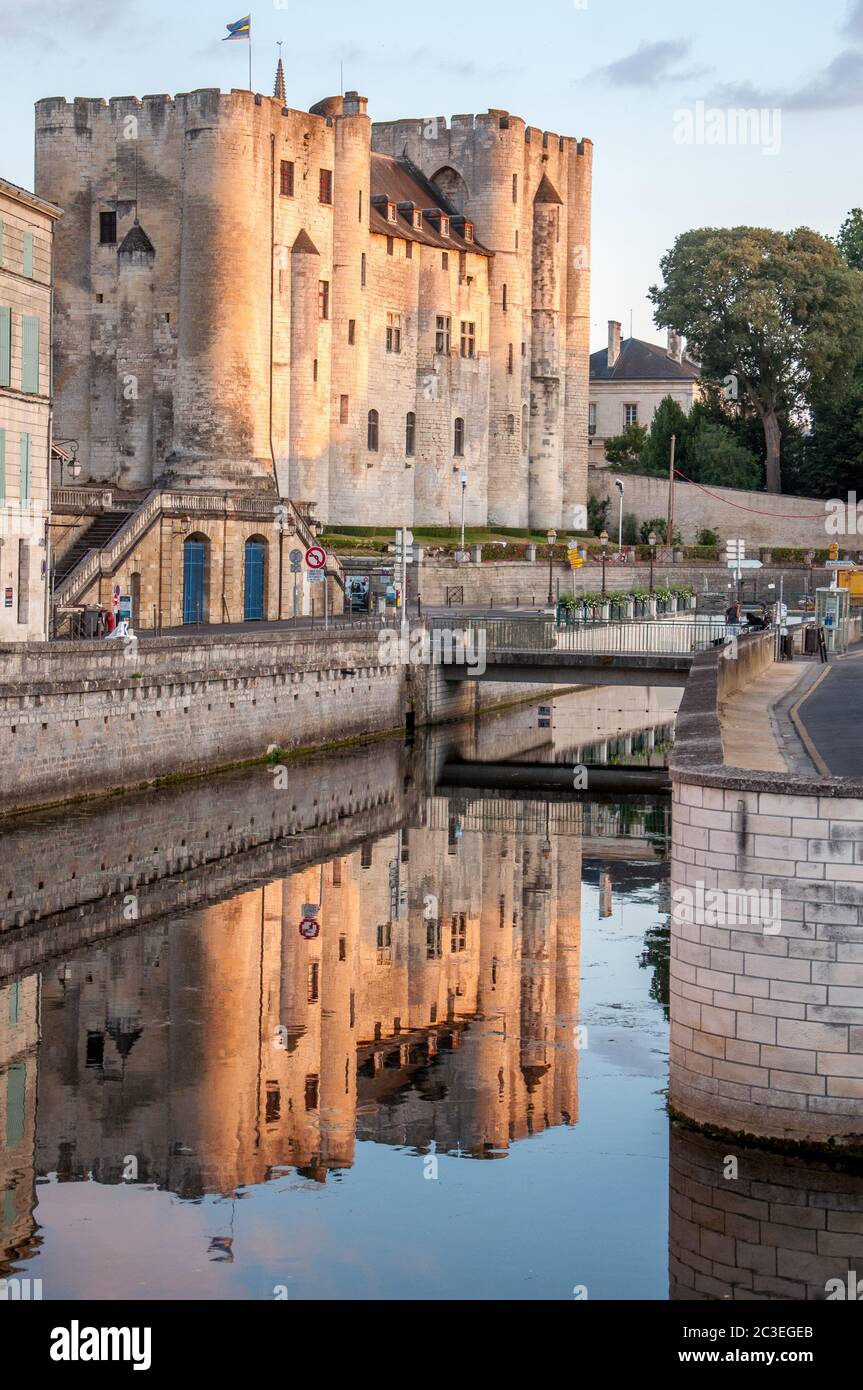 Castello fortificato nella regione di Marais Poitevin Foto Stock