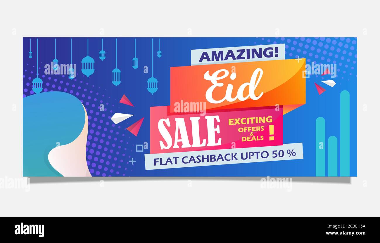 Banner di vendita Eid stupefacente, offerte e offerte entusiasmanti, cashback piatto, modello banner, illustrazione vettoriale completamente modificabile Illustrazione Vettoriale