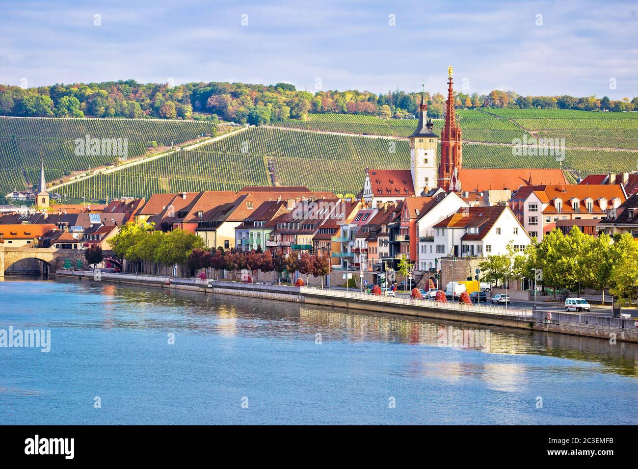 Città vecchia di Wurzburg e vista sul fiume meno Foto Stock