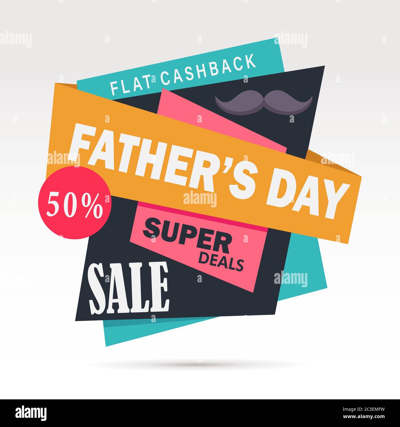 I padri giorno super offerte 50% di sconto banner di vendita, flat cashback, illustrazione vettoriale completamente editabile Illustrazione Vettoriale