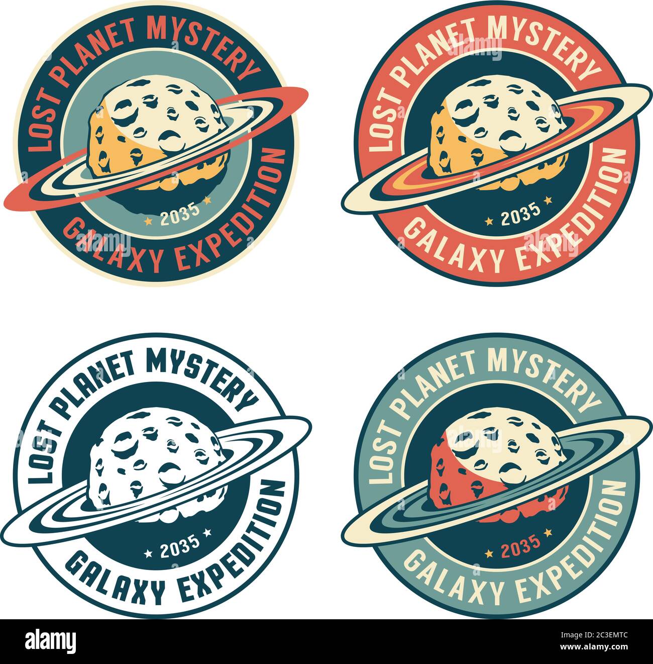 Alien Planet - badge spazio retrò Illustrazione Vettoriale