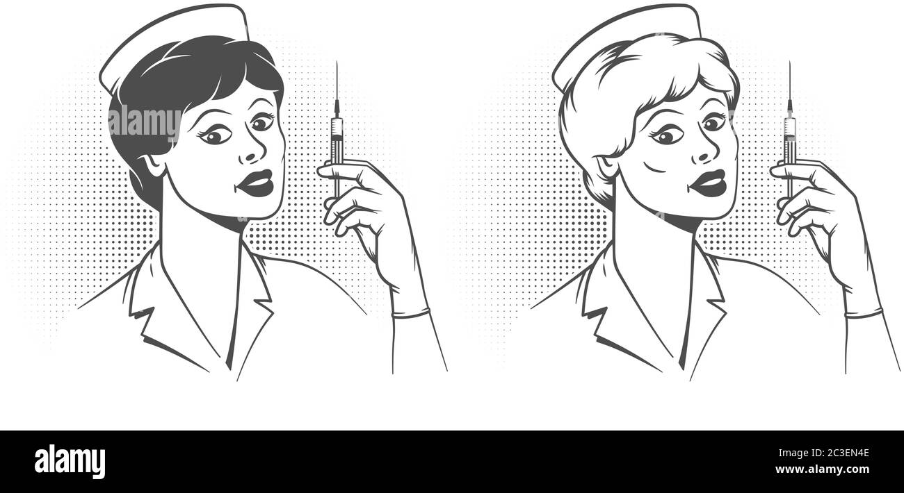 Infermiere con siringa in mano - pop art retro poster Illustrazione Vettoriale