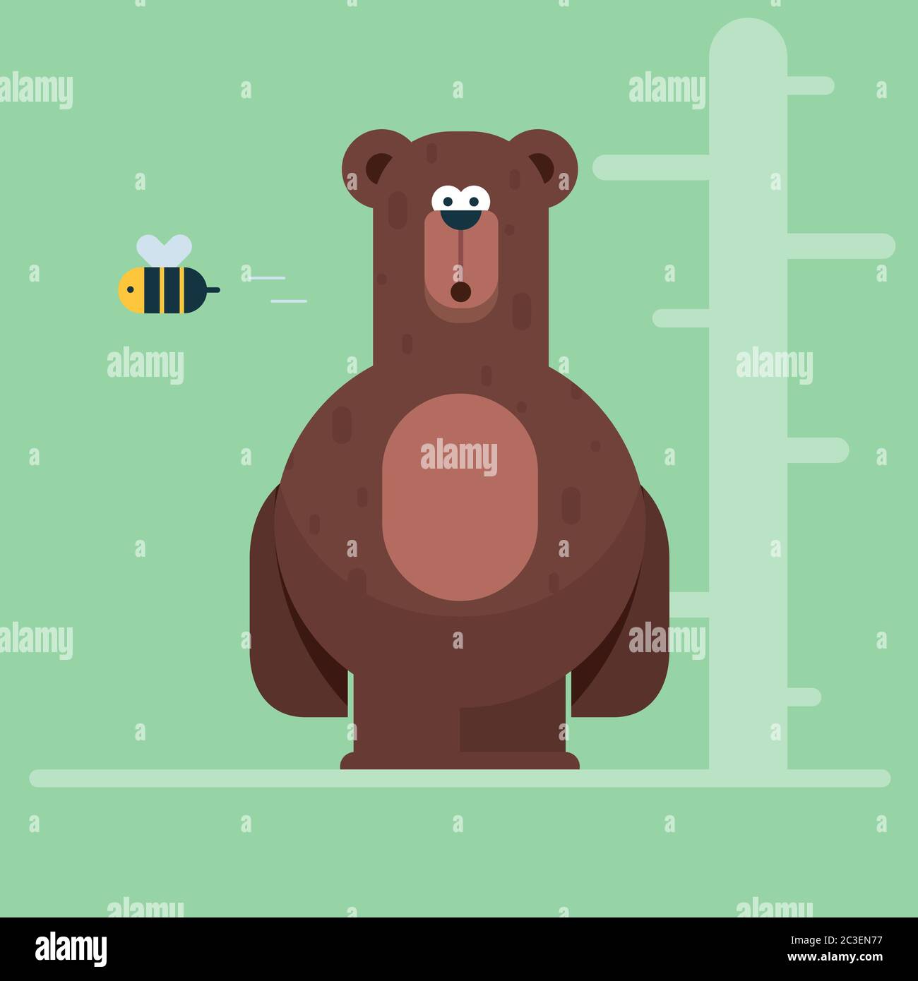 Vettore di illustrazione piatto dell'orso e dell'ape. Animali e insetti, vettore di fauna selvatica. Illustrazione Vettoriale