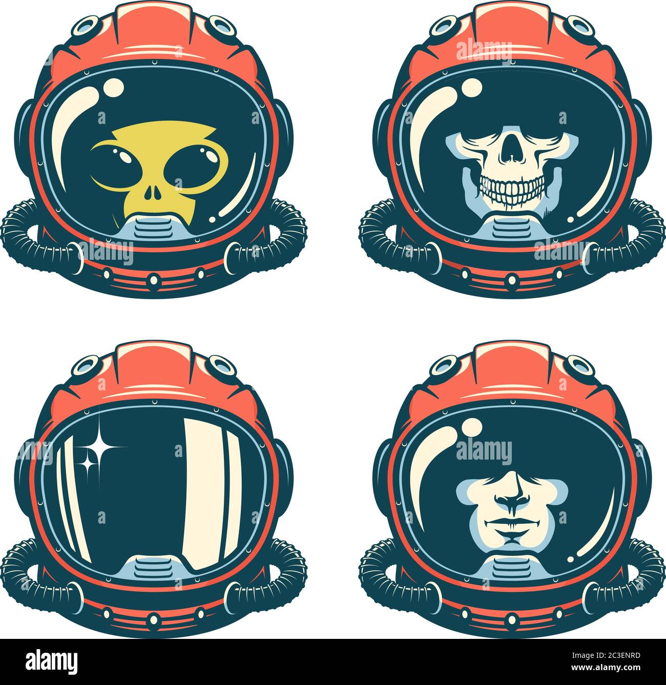 Casco astronauta con cranio - stile retrò Illustrazione Vettoriale